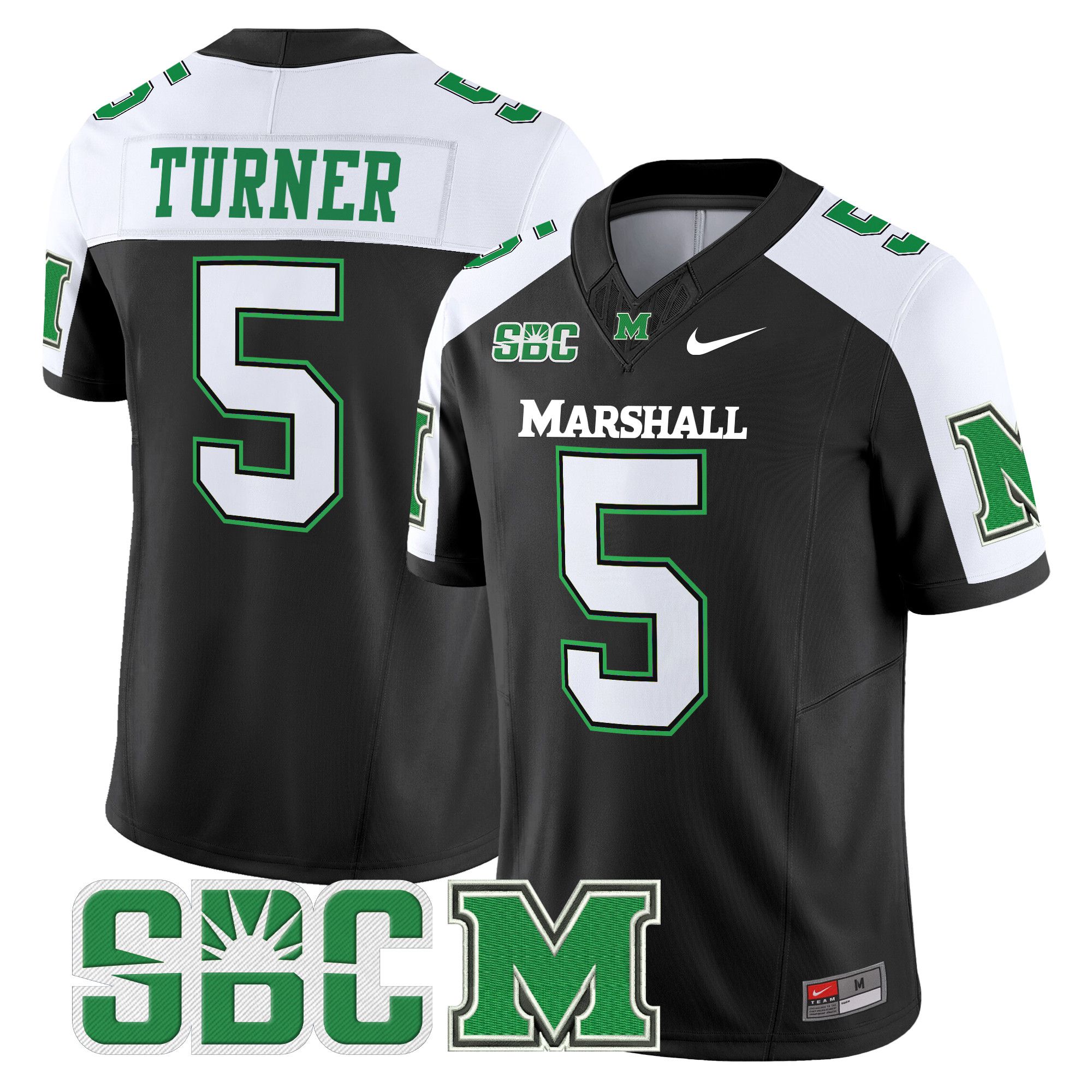 Men Marshall Thundering Herd #5 Turner Black Nike 2024 Vapor Limited NCAA Jersey->more ncaa teams->NCAA Jersey